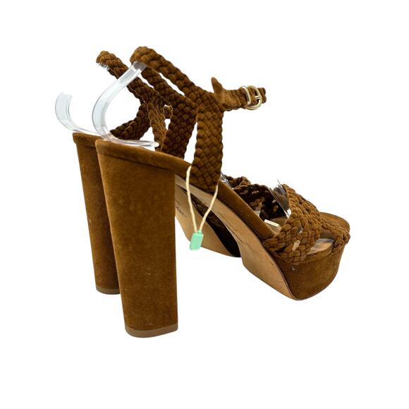 Manas Lea Foscati High Heels Platform Braided Suede Brown Tan Size 38 US 8 - Picture 10 of 15
